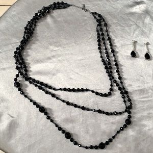 Black beaded necklace and earrings